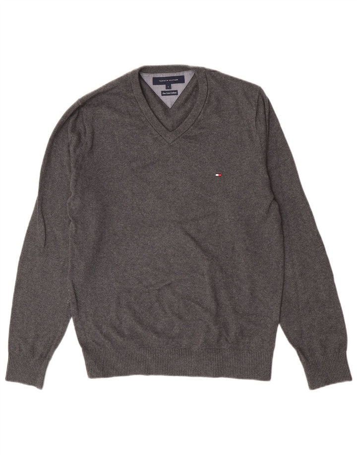 Tommy Hilfiger Jersey con cuello en V para hombre pequeño de algodón gris