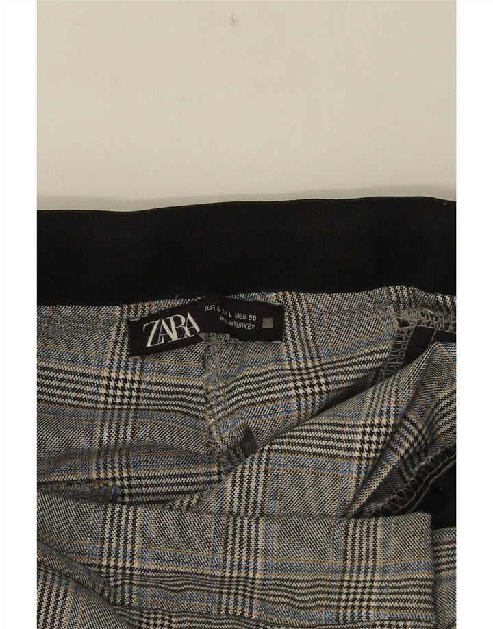 Zara Mujer Pantalones Cortos Delgados Grande W30 L25 Cuadros Grises