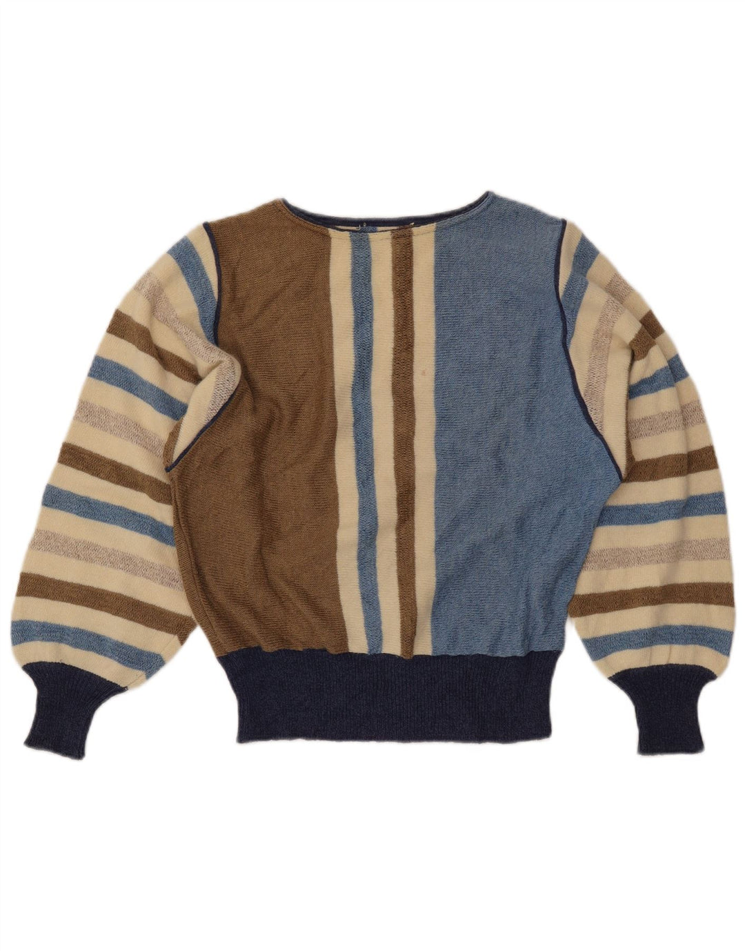 VINTAGE Mujer Barco Cuello Jersey Suéter Reino Unido 12 Mediano Rayas Multicolores
