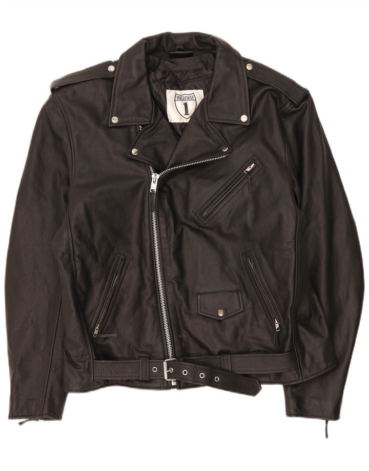 Highway 1 Chaqueta motera de cuero para hombre UK 52 4XL Cuero negro