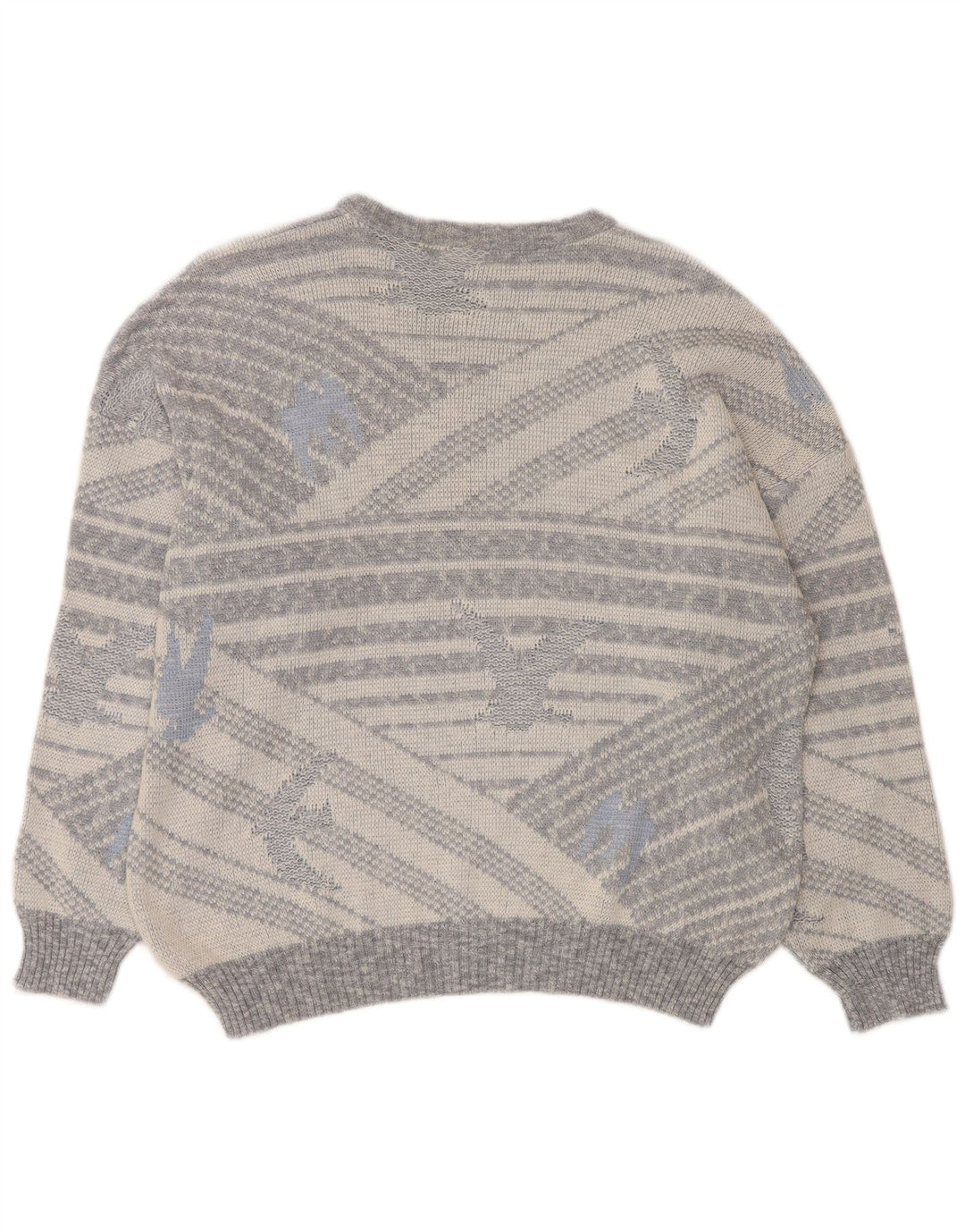 Vintage hombres cuello redondo jersey suéter IT 50 gris medio geométrico