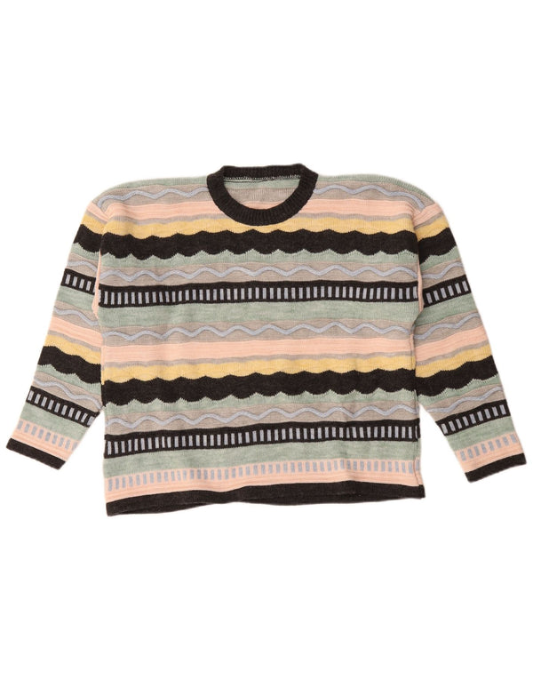 Vintage mujer cuello redondo jersey suéter Reino Unido 18 XL rayas multicolores