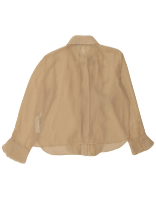 ZARA Blusa camisera con volante en la parte delantera para mujer UK 44 Grande Poliéster beige