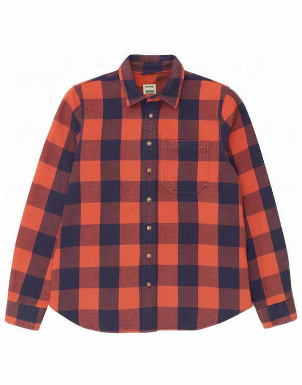 L.L.Bean Camisa de franela extragrande para mujer UK 6 XS Algodón a cuadros naranja