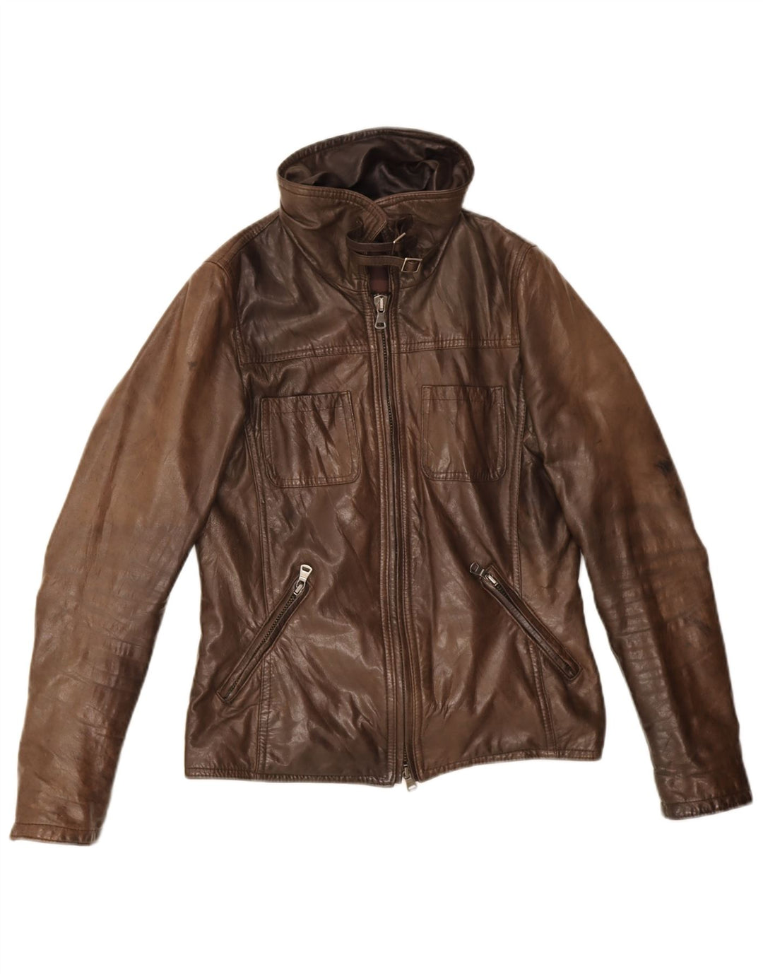 Chaqueta de cuero vintage para mujer IT 42 cuero marrón medio