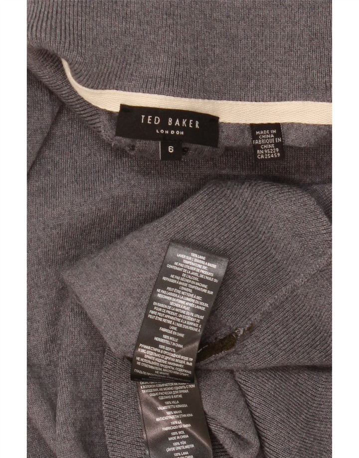 TED BAKER Suéter tipo jersey con cuello y cremallera para hombre talla 6 2XL Lana gris