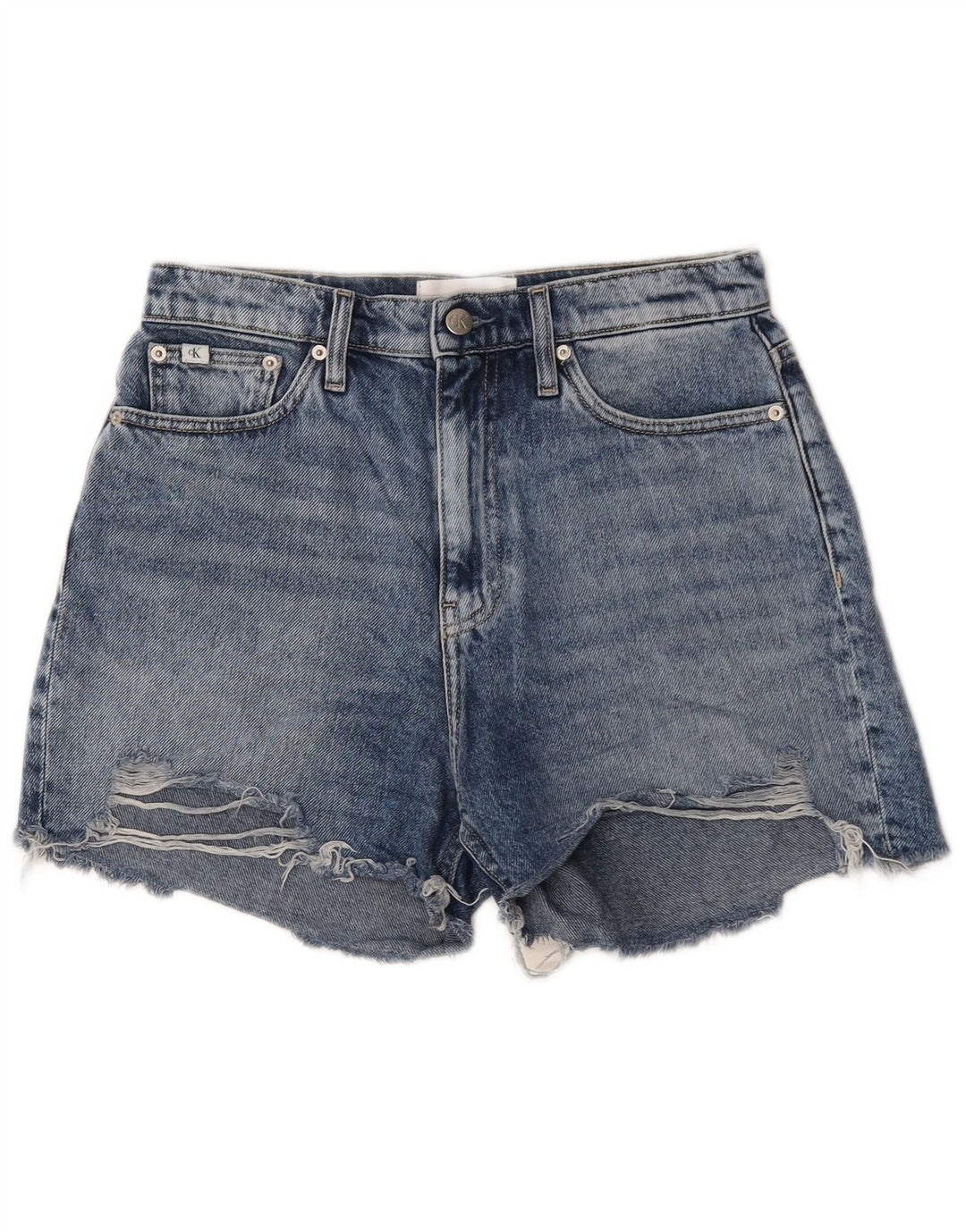 Calvin Klein Pantalones cortos desgastados de mezclilla para mujer W28 Algodón azul medio