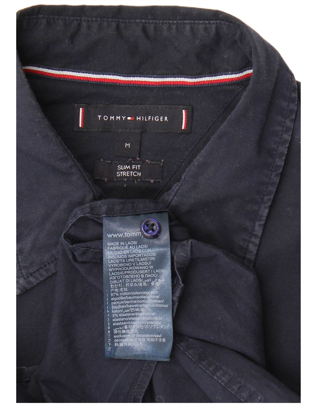 TOMMY HILFIGER Camisa de manga corta slim fit para hombre Algodón azul marino medio