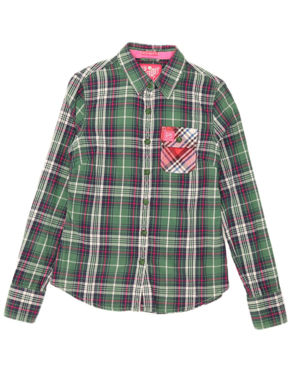 Superdry Camisa de franela para mujer, talla 40, algodón a cuadros verdes pequeños