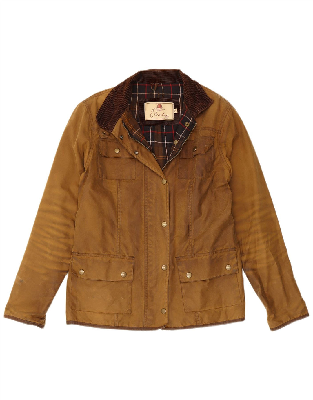 VINTAGE Chaqueta de algodón encerado para mujer Reino Unido 14 Algodón marrón grande