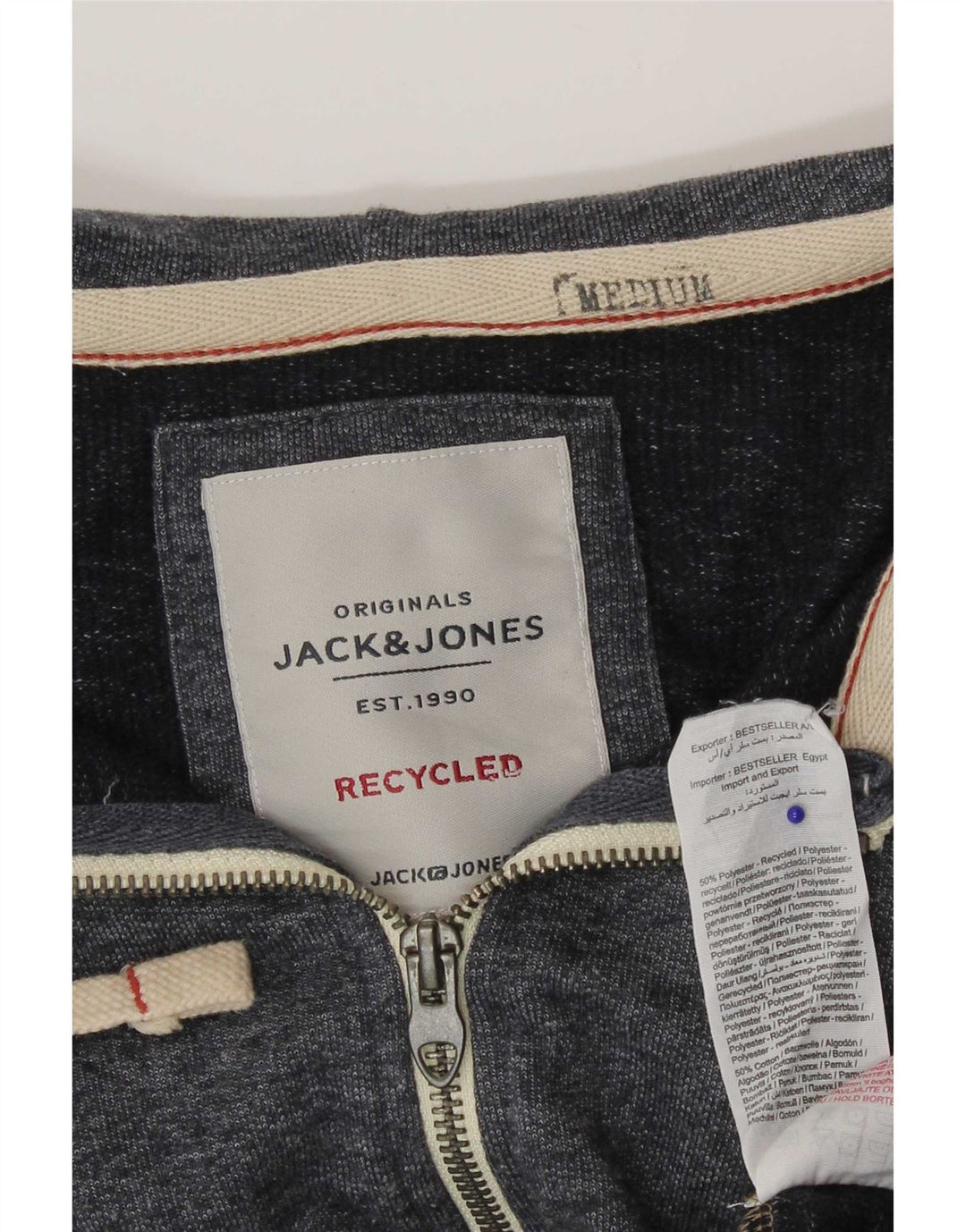 Jack & Jones Hombre Sudadera Con Capucha Y Cremallera Poliéster Moteado Gris Medio