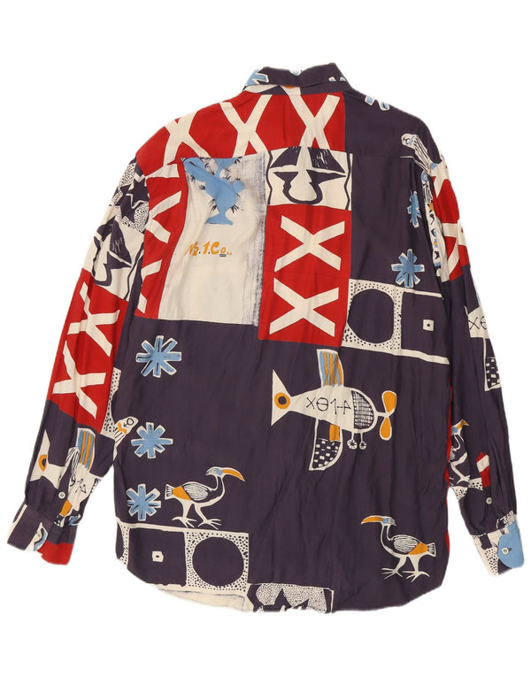 Enara Camice Camisa Estampado Abstracto Hombre XL Azul Marino Viscosa