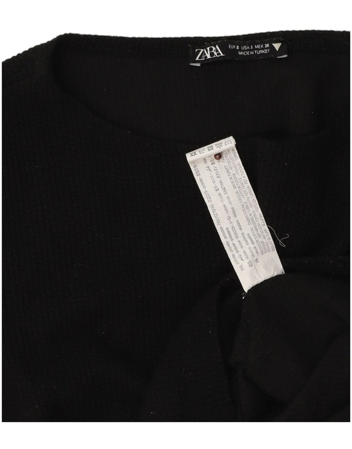 Zara Mujer Crop Top Manga Larga UK 8 Small Poliéster Negro