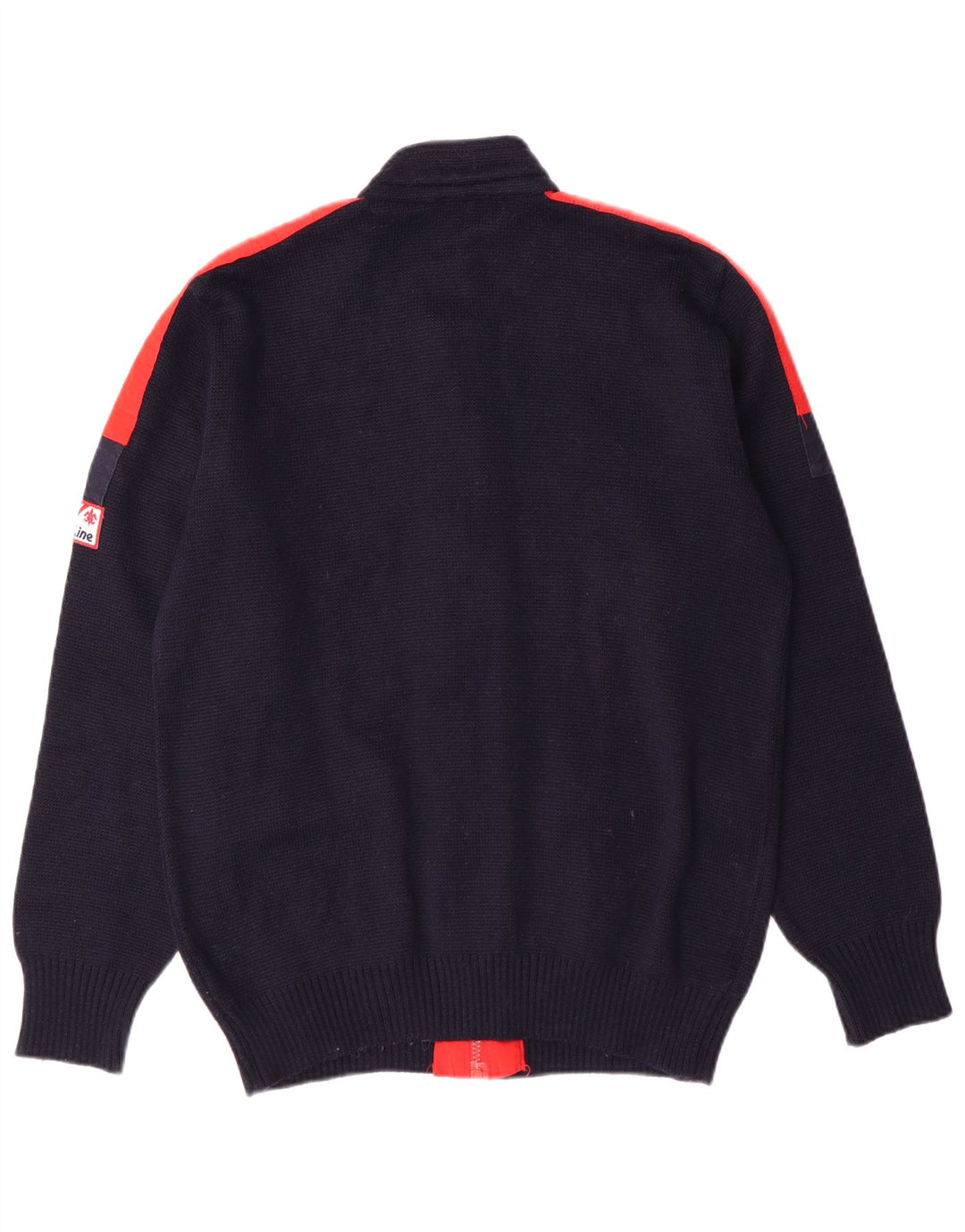 Vintage hombre cardigan suéter IT 50 medio azul marino colorblock lana