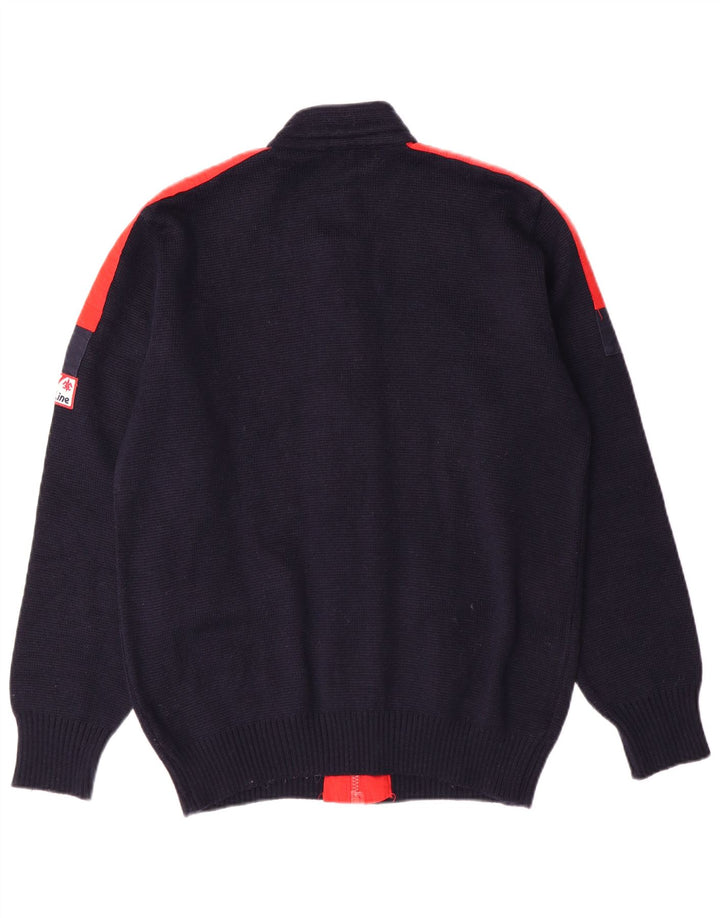 Vintage hombre cardigan suéter IT 50 medio azul marino colorblock lana