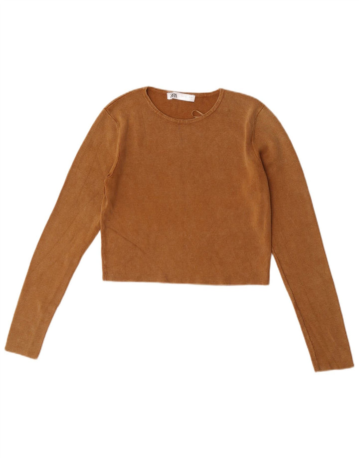 Zara Mujer Crop Top Manga Larga UK 44 Grande Beige