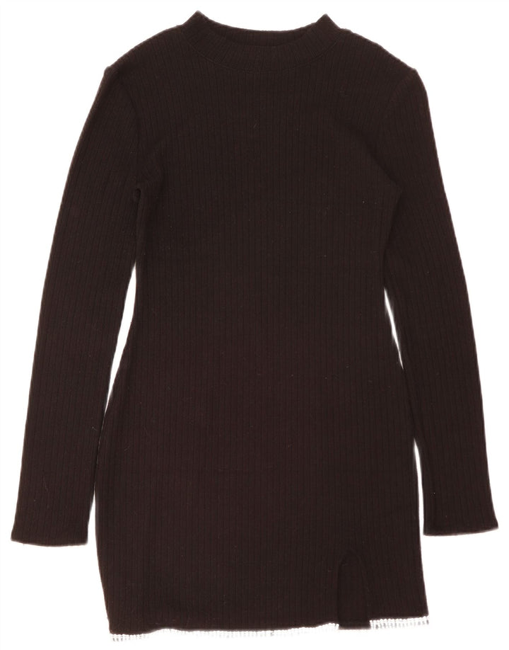 Zara Mujer Vestido Jersey De Manga Larga UK 42 Mediano Negro Poliéster