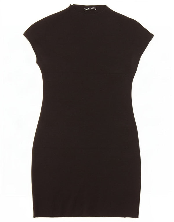 Zara Vestido Ajustado Mujer UK 42 Medio Viscosa Negra