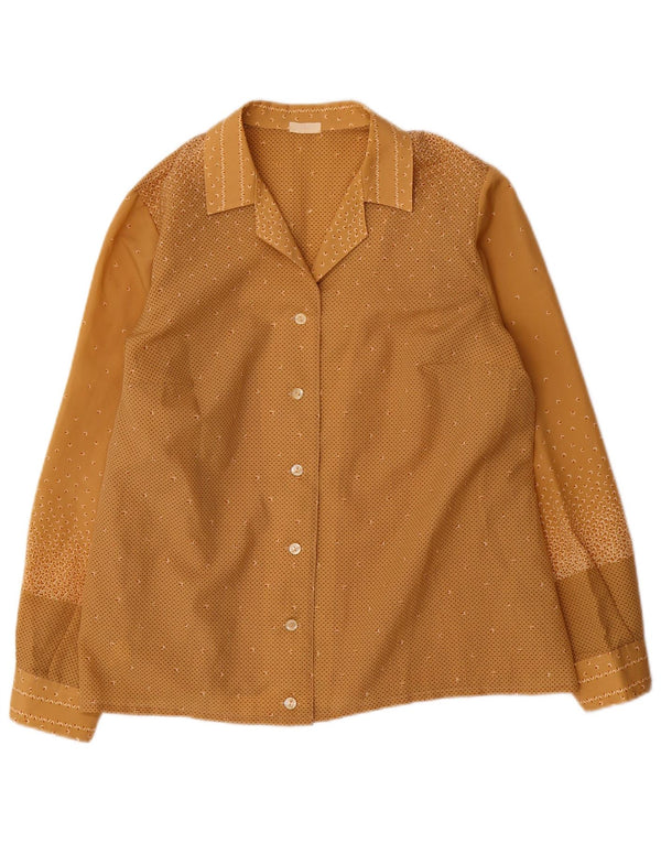 Vintage mujer camisa blusa Reino Unido 14 poliéster geométrico marrón grande