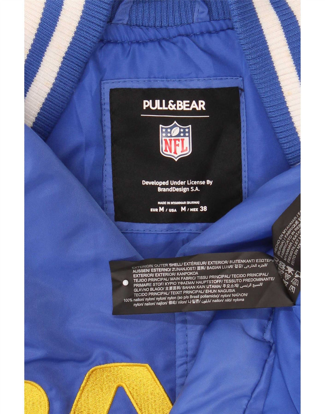 Pull & Bear Chaqueta universitaria Los Angeles Rams para hombre UK 38 Medium Blue Sports