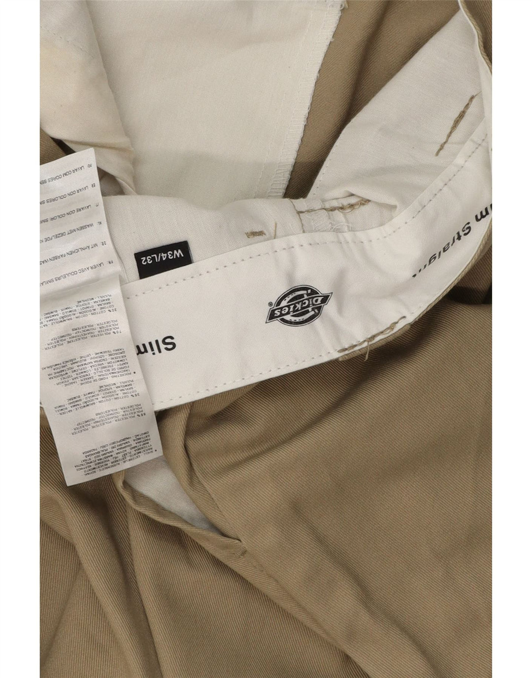 DICKIES Pantalón chino recto y ajustado para hombre W34 L32 Poliéster beige