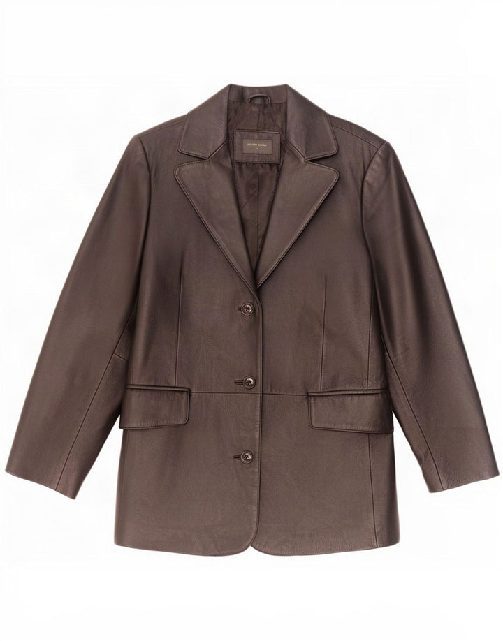 Vintage mujer 3 botones cuero Blazer chaqueta Reino Unido 12 medio negro