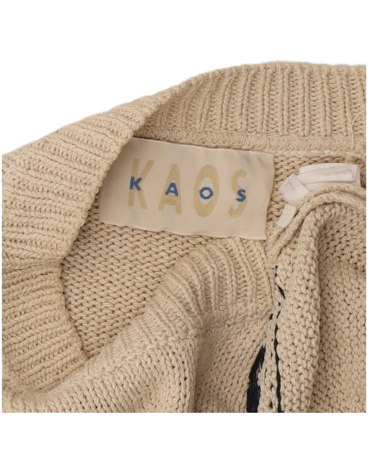 KAOS Jersey de cuello redondo para hombre, talla grande, color blanco, Fair Isle
