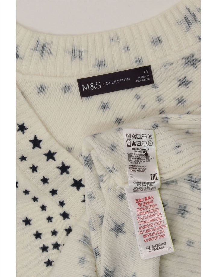 Marks & Spencer Suéter con Cuello en V para Mujer UK 44 Grande Blanco