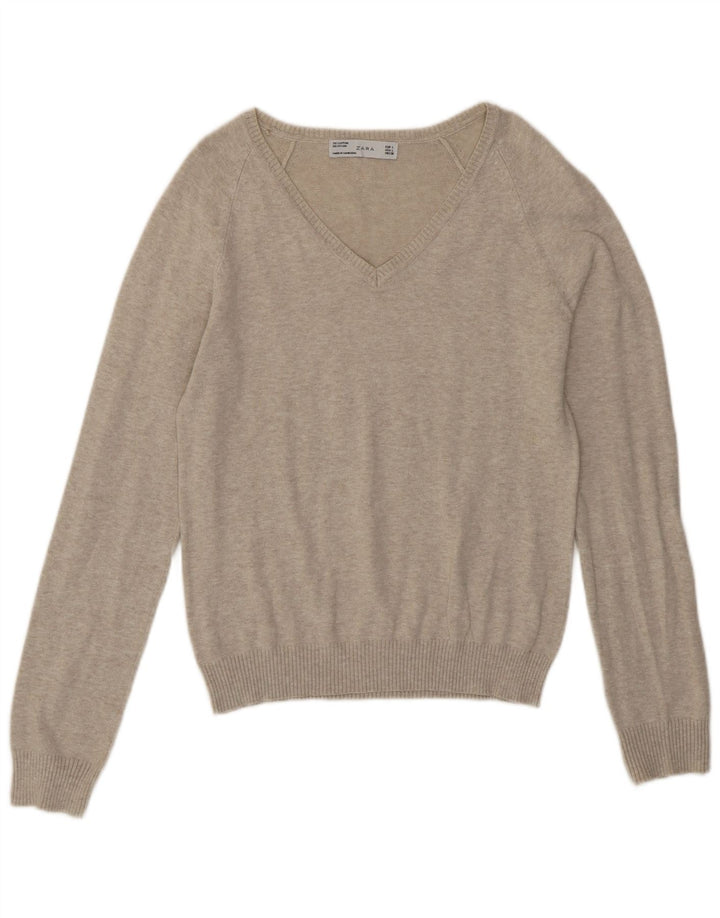 Zara Mujer Jersey con Cuello en V Jersey UK 44 Large Beige