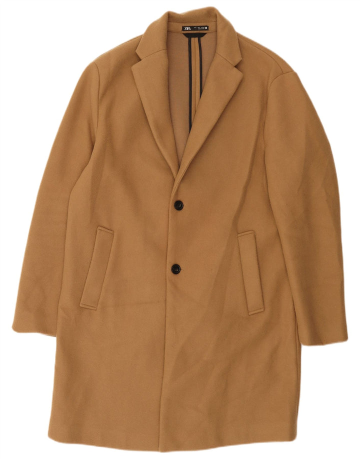 Zara Hombre Abrigo UK 40 Grande Poliéster Marrón