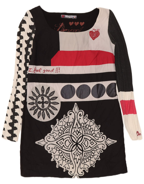 DESIGUAL Womens Long Sleeve Graphic Sheath Dress EU 42 Large Black Floral