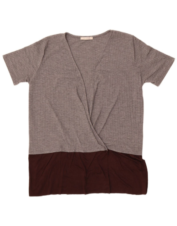 Zara Mujer Blusa Top Reino Unido 46 Grande Gris Colorblock
