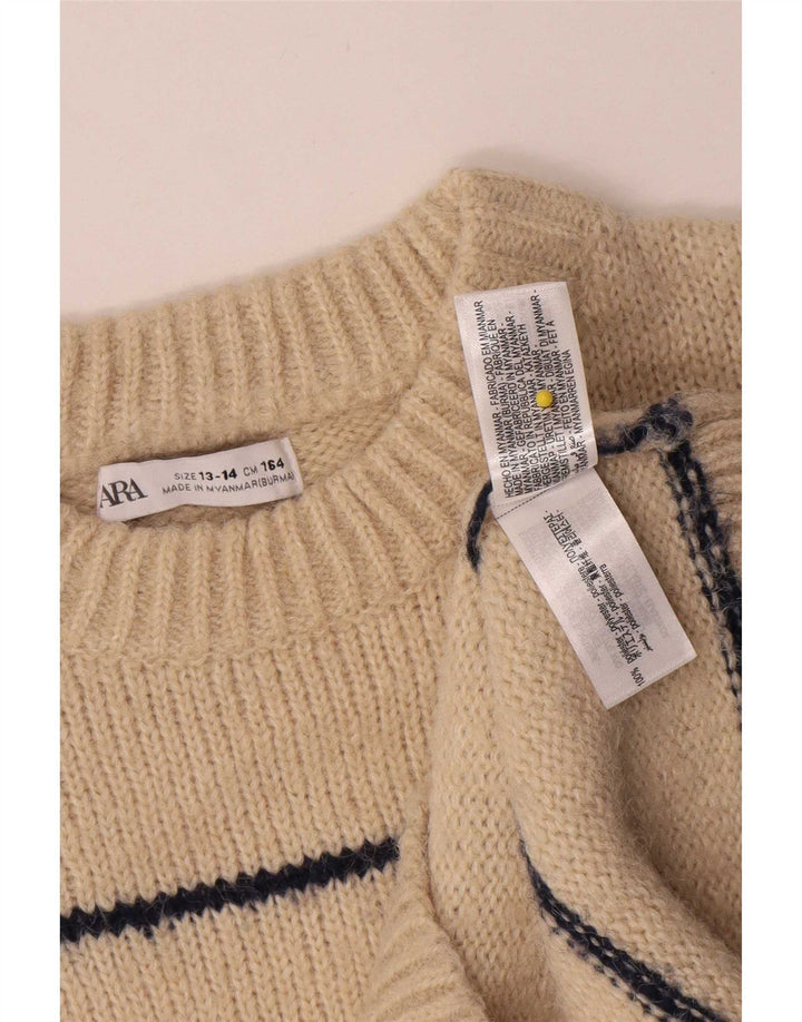Zara Jersey Niño Cuello Redondo 13-14 Años Beige Rayas Poliéster