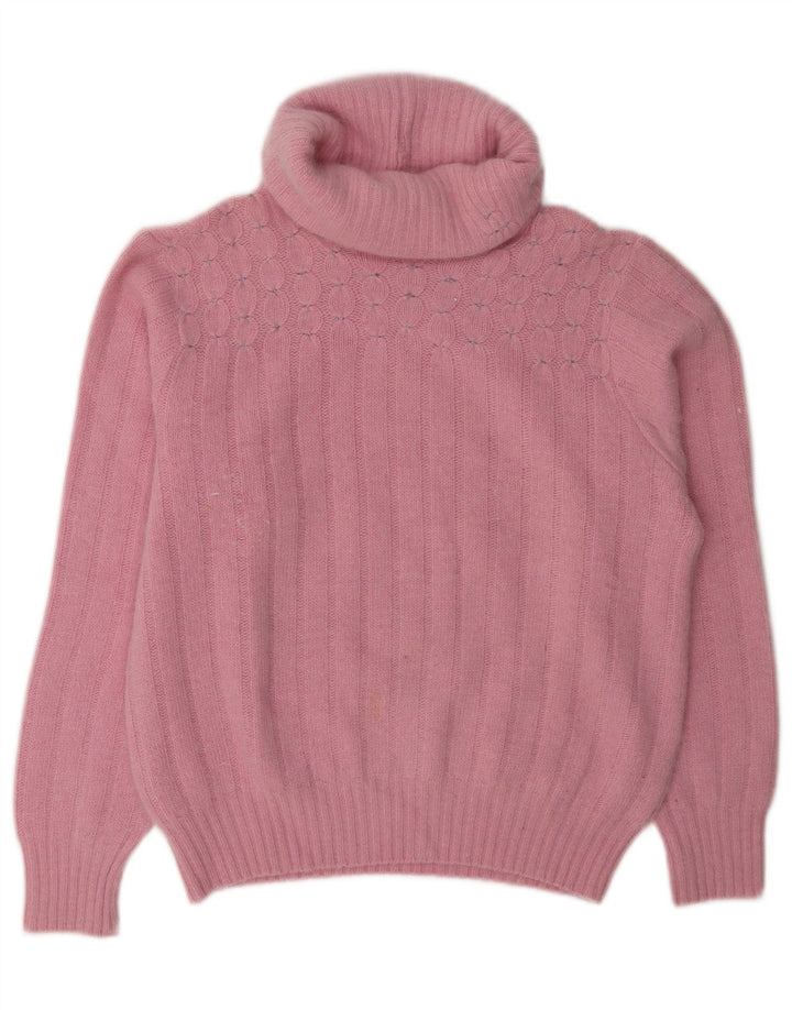 Vintage mujer rollo cuello jersey suéter Reino Unido 14 rosa medio