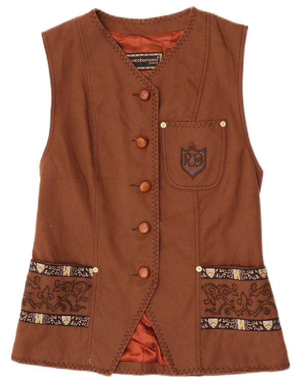 Roccobarocco Chaleco Mujer IT 40 Pequeño Algodón Paisley Marrón