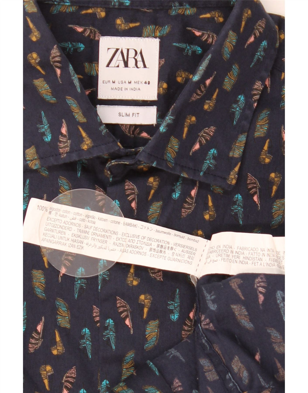Zara Hombre Camisa Slim Fit Con Estampado Abstracto Azul Marino Mediano
