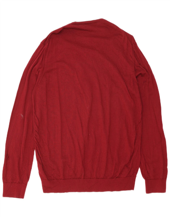 MARKS & SPENCER Jersey con cuello en V para hombre 2XL Lana merino roja