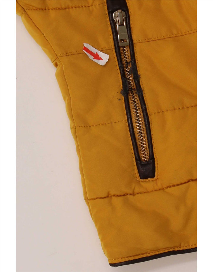 Zara Mujer Chaqueta Acolchada Corta Con Capucha UK 10 Small Poliéster Amarillo