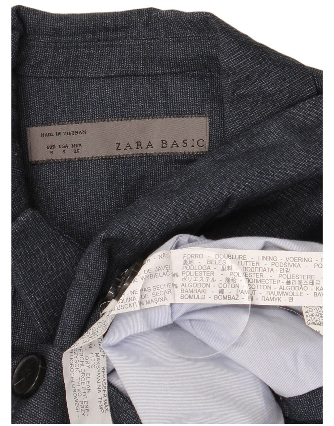 Zara Mujer Chaqueta Blazer De 1 Botón UK 10 Small Poliéster Azul Marino