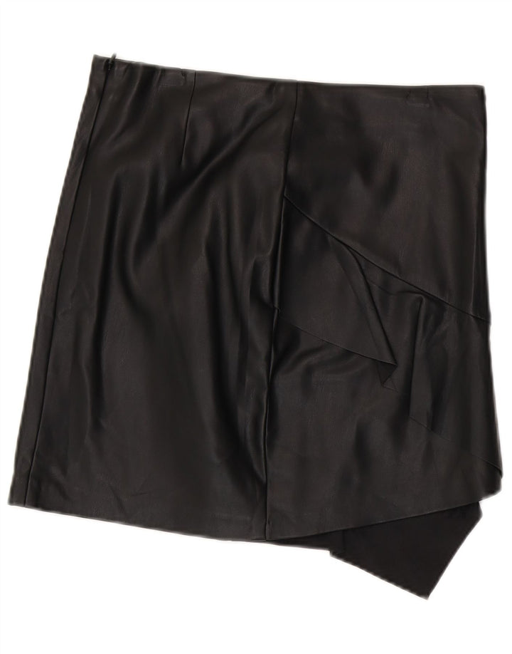 Sisley Falda de cuero asimétrica para mujer UK 12 Medium W30 Poliéster negro