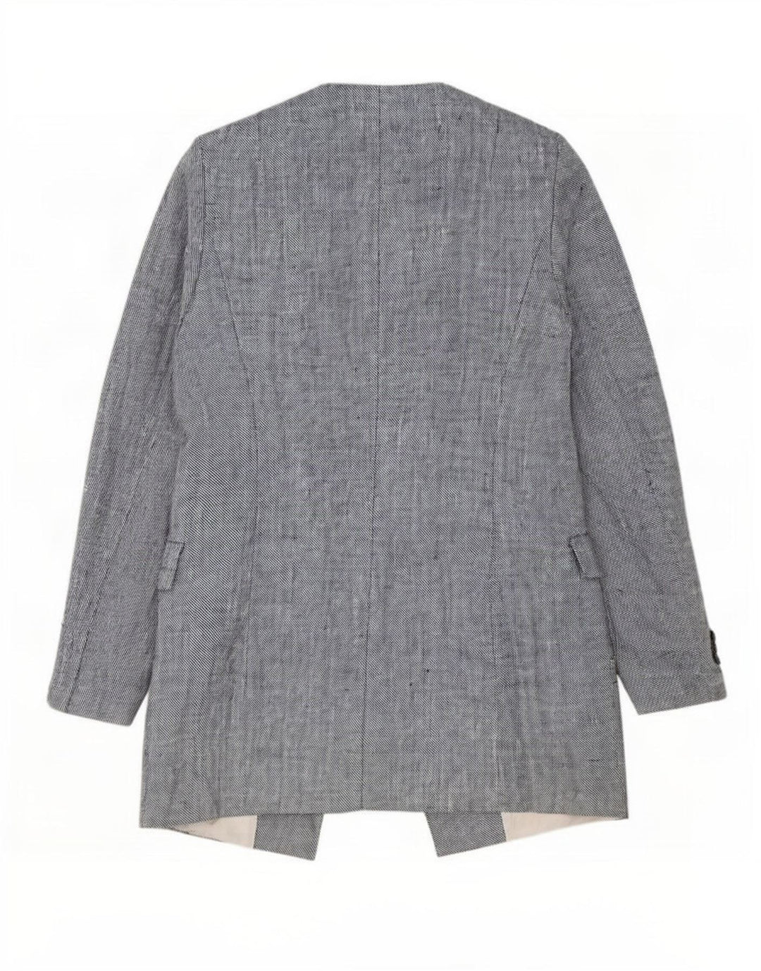 Zara Chaqueta Americana Larga Abierta para Mujer UK 12 Medium Blue Linen