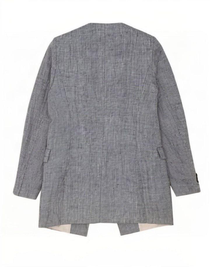 Zara Chaqueta Americana Larga Abierta para Mujer UK 12 Medium Blue Linen