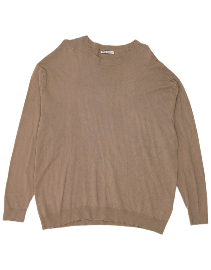 Zara Hombre Jersey Cuello Redondo Jersey XL Gris Viscosa