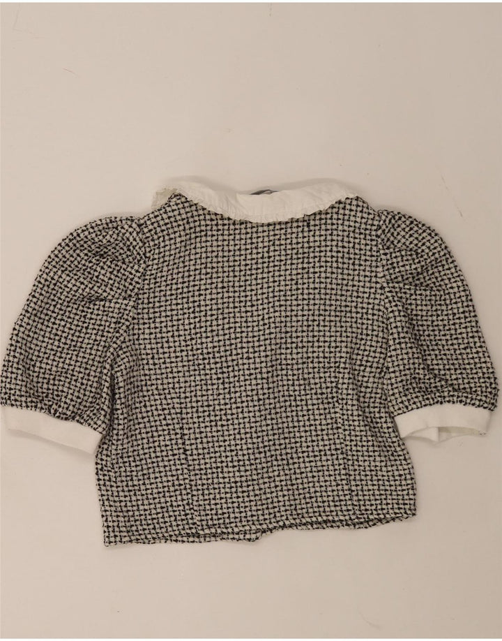Zara Mujer Blusa Corta Camisera UK 42 Mediana Negra Moteada