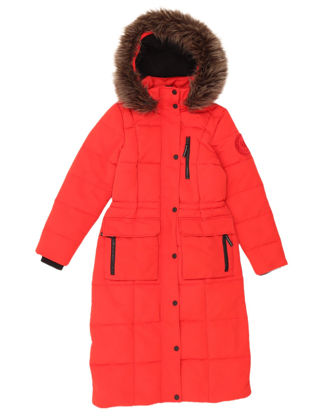 Superdry Abrigo acolchado con capucha para mujer, talla 8, poliéster rojo pequeño