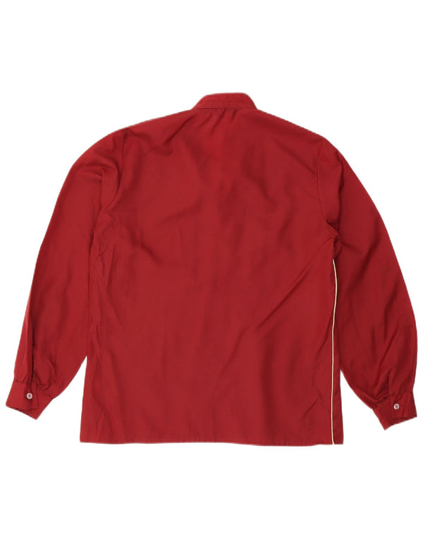 Vintage mujer manga larga blusa Top Reino Unido 16 poliéster borgoña grande