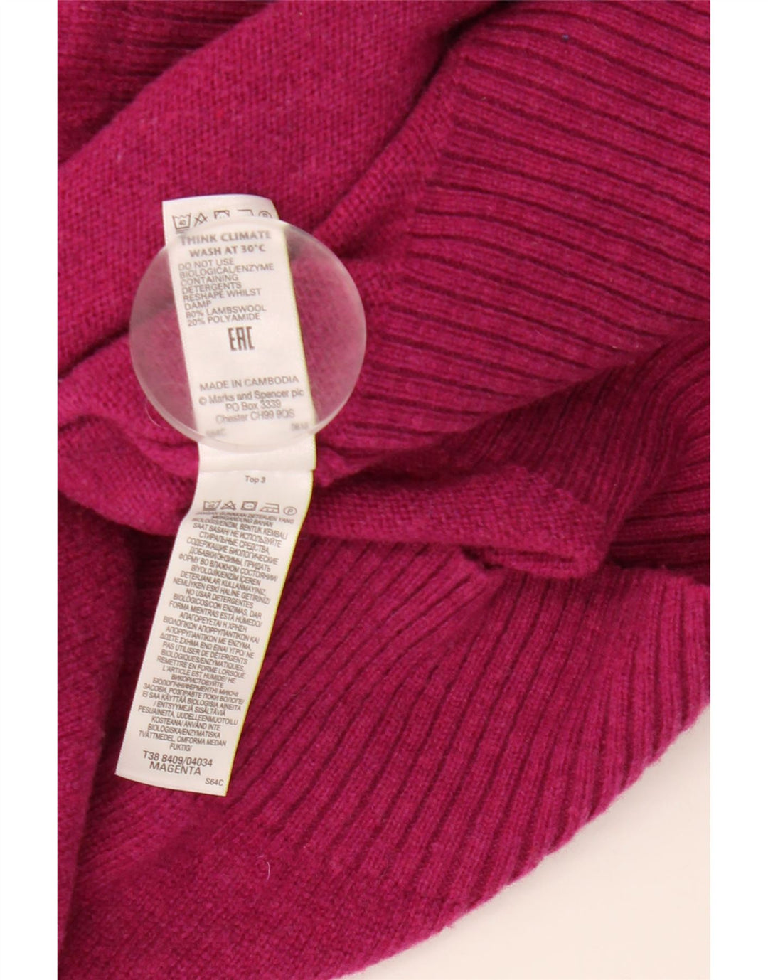 Marks & Spencer Suéter tipo jersey con cuello vuelto para mujer UK 46 Large Pink Lambswool