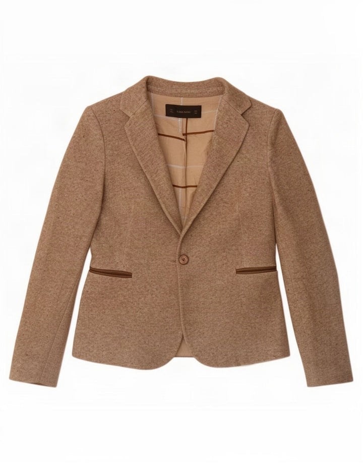 Zara Mujer Chaqueta Blazer De 1 Botón UK 10 Small Acetato Moteado Marrón