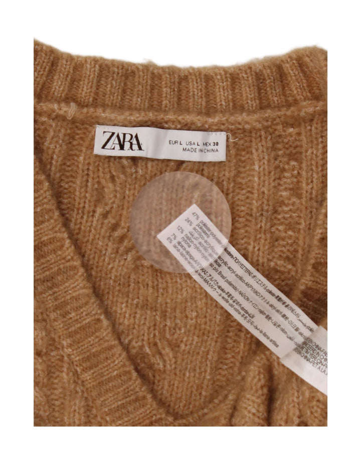 Zara Mujer Crop Vest Tank Top UK 46 Grande Marrón Poliéster