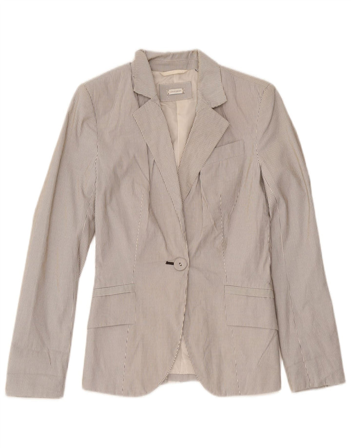 Zara Chaqueta tipo blazer con 1 botón para mujer UK 4 XS Poliéster a rayas blancas